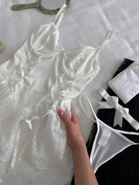 Blanche — Krem Dantel Korse Elbise — 2