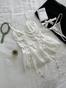 Blanche — Krem Dantel Korse Elbise — 8