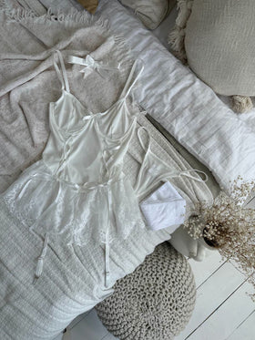 Blanche — Krem Dantel Korse Elbise — 12